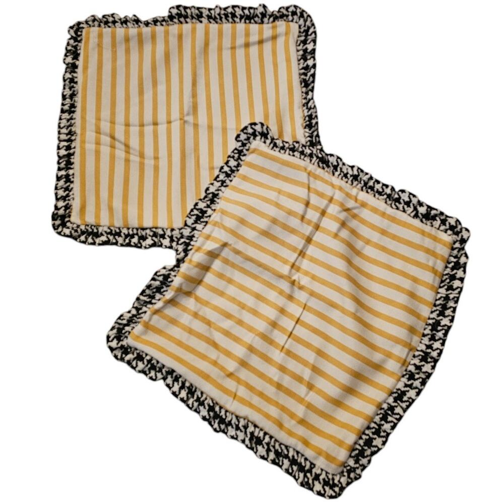 Set of 2 Square Pillow Shams Pillowcases Yellow White Striped 16" x 16"